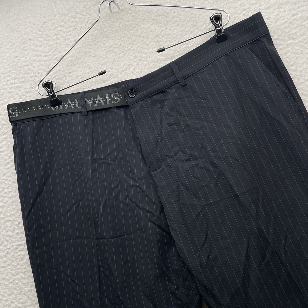 Mauvais Dress Pants Mens 40x29 Navy Pinstripe Half Belt Trousers Stretch Pimp